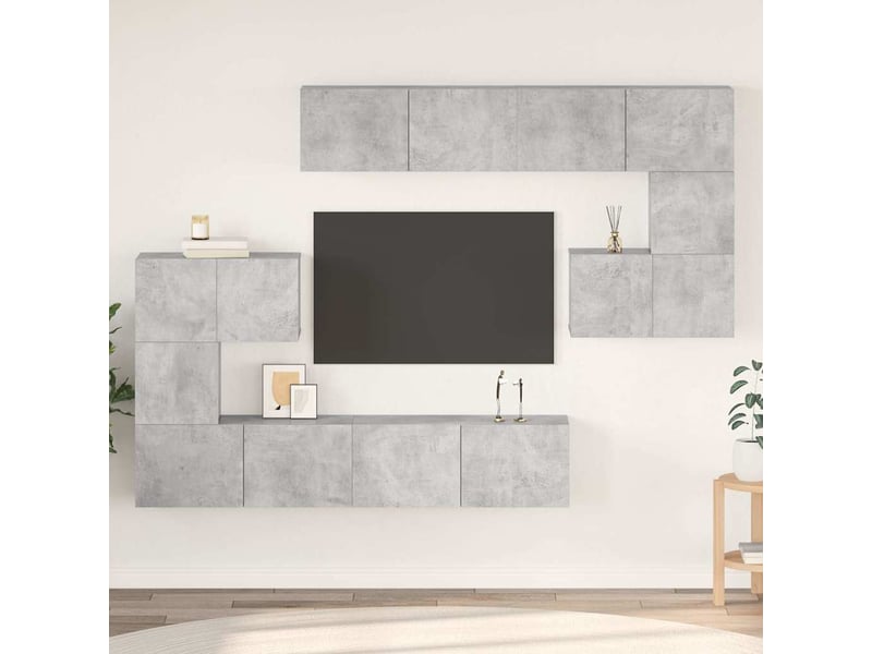  Ensemble de meubles tv - banc tv - meuble de rangement 8 pcs gris béton bois d'ingénierie  - Conforama B