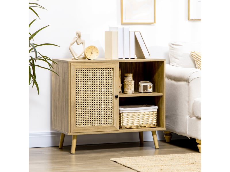  Meuble de rangement buffet 1 porte cannage dim. 80l x 39l x 70h cm - effet bois  - Conforama D