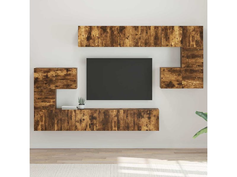  Ensemble de meubles tv - banc tv - meuble de rangement 10 pcs chêne fumé bois d'ingénierie  - Conforama C