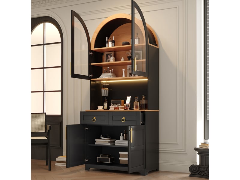  Buffet haut avec led, prises usb et rangement 80x40x180 cm noir  - Conforama B