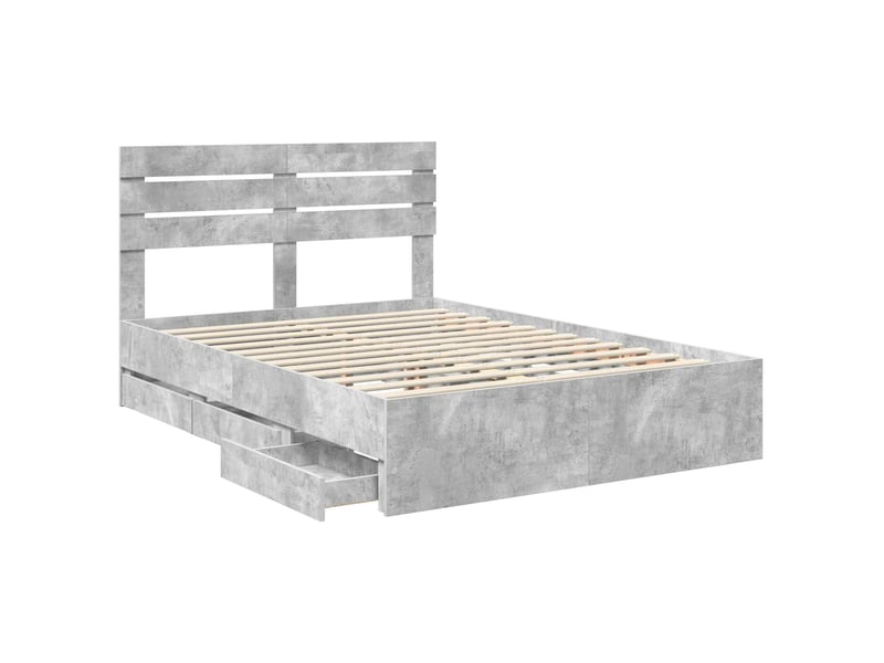  Lit double- lit adulte -  cadre de lit gris béton 150 x 200 cm bois ingénierie  - Conforama D