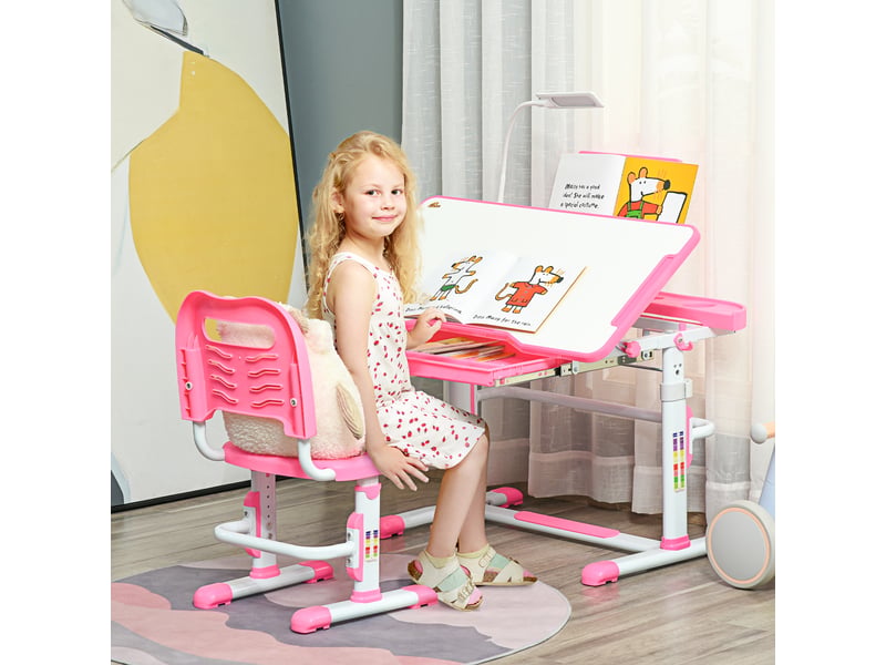  Ensemble bureau et chaise enfant réglables rose, plateau inclinable 80 x 49,5 x 82-104 cm  - Conforama C