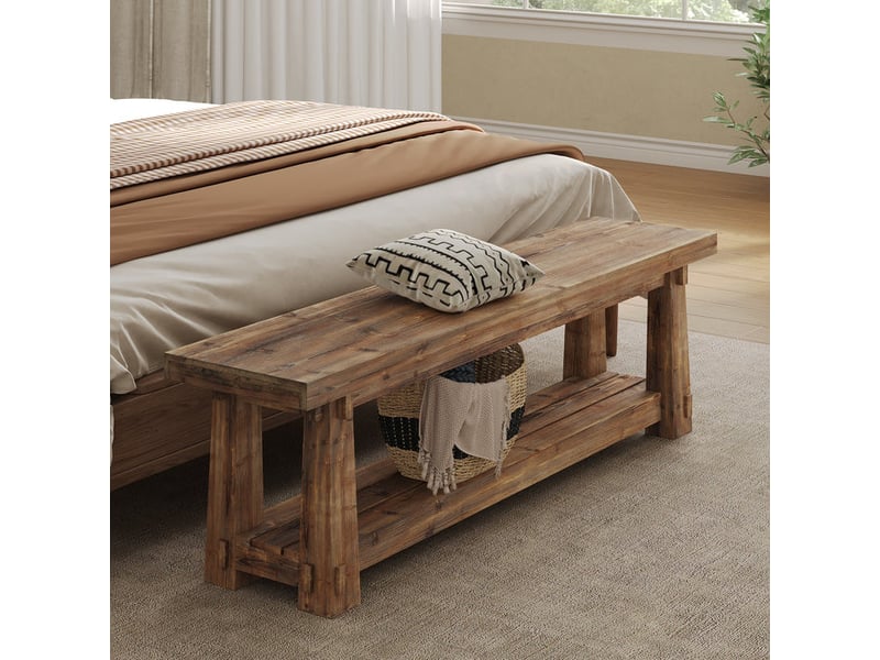 Tribesigns banc d'entrée en bois massif avec rangement à chaussures, banc d'entrée rustique en bois brûlé avec étagère ouverte pour couloir, vestiaire, chambre à coucher, assemblage facile - Conforama D