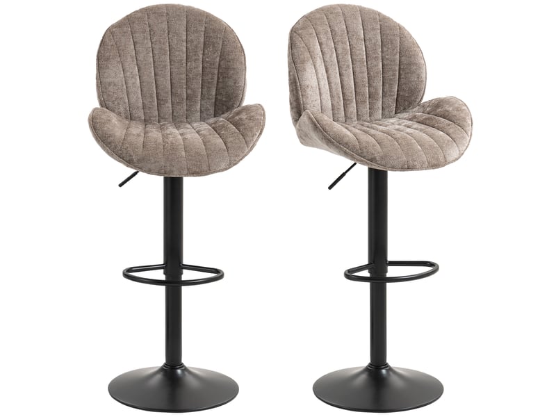  Ensemble de 2 tabourets de bar, revêtement en tissu, hauteur d'assise réglable, pivotants, structure en acier, marron  - Conforama A