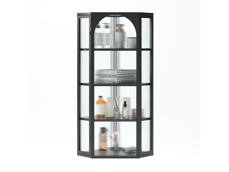  Armoire murale tcqpz d’angle 56 x 40 x 105 cm 4 niveaux de rangement métal et verre trempé noir  - Conforama A