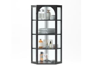 Armoire murale tcqpz d’angle 56 x 40 x 105 cm 4 niveaux de rangement métal et verre trempé noir