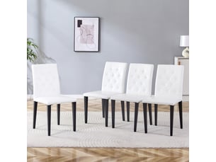 Lot de 4 chaises de salle à manger en cuir pu blanc, pieds en métal noir mat, dossier matelassé