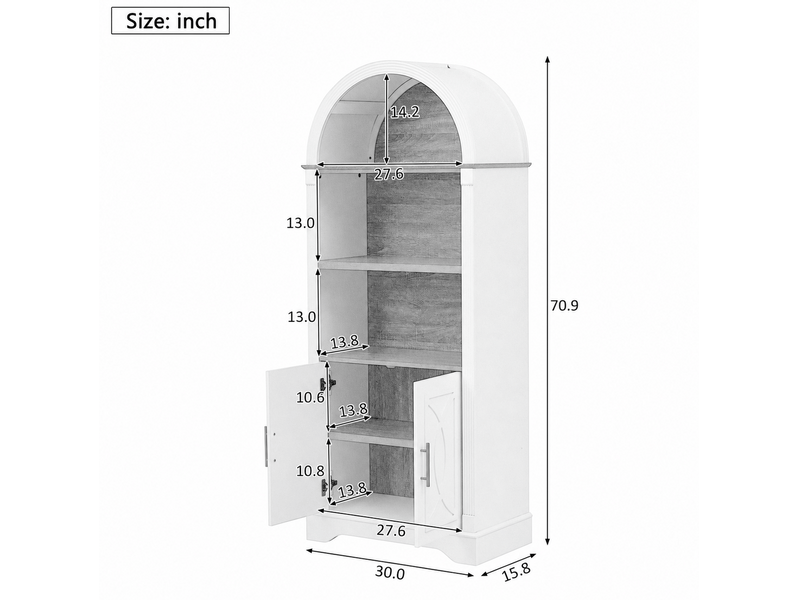  Buffet haut avec 2 portes, 3 niches, étagère réglable et led, pour salle à manger, blanc, 76,2 × 40,1 × 180 cm  - Conforama D
