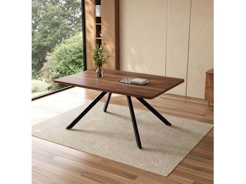 Table à manger extensible, 160-200-240x90 cm, 6-10, repas, salle à manger, plateau mdf, piètement métal, coloris noyer - Conforama B