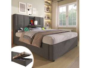 Lit coffre 90x200 cm <strong>HAVRYA</strong>  <strong></strong> coloris gris