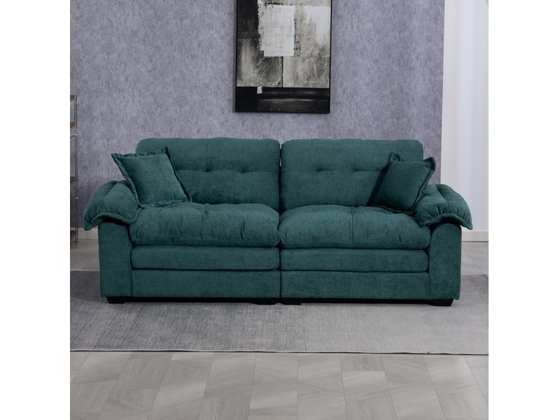  Canapé 3 places modenvie ensemble 2 pièces en chenille vert avec fauteuil pivotant  - Conforama E
