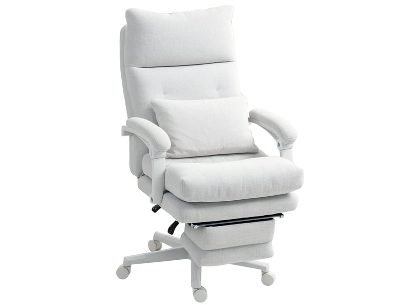  Fauteuil roulant à roulettes, aspect lin, réglable en hauteur, inclinable à 160°, repose-pieds, blanc crème  - Conforama A