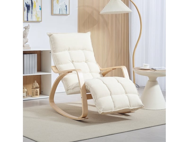 Fauteuil à bascule relax avec repose-pieds réglable 5 positions blanc crème - Conforama E