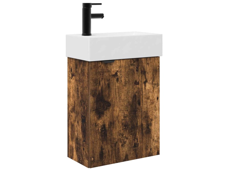  Meuble de rangement salle de bain avec robinet chêne fumé shl5220  - Conforama A