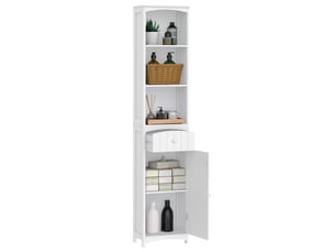 Meuble de salle de bain gain de place en mdf blanc, meuble multifonctionnel pour chambre à coucher avec 3 étagères, 34 x 24 x 170 cm