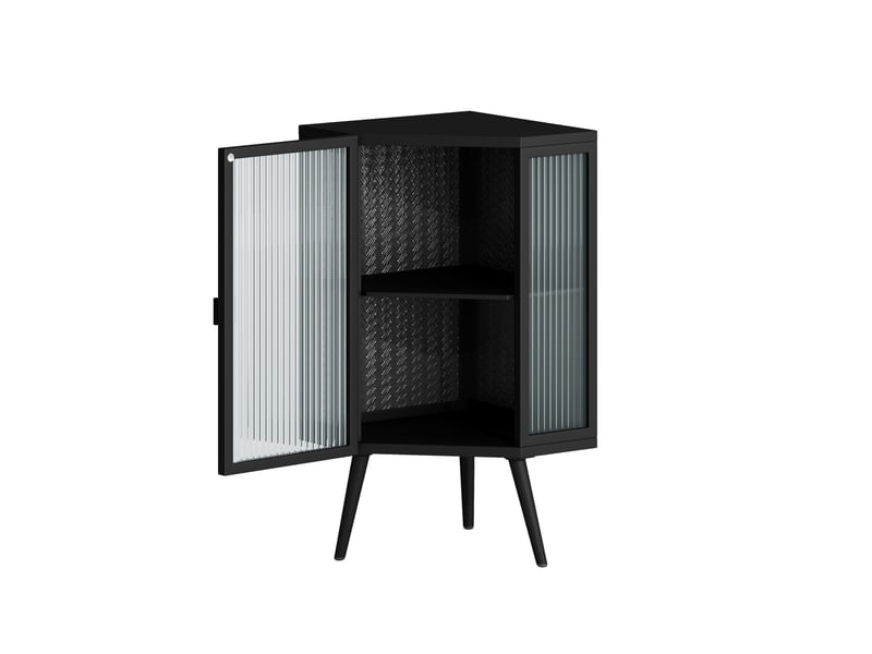  Meuble bas d'angle 56 x 42,5 x 80 cm – noir – 2 portes en verre trempé et rangement à 2 niveaux  - Conforama D