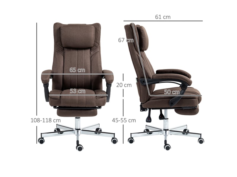  Fauteuil de massage à 6 points de massage, hauteur réglable, télécommande, repose-pieds et appui-tête, marron foncé  - Conforama D