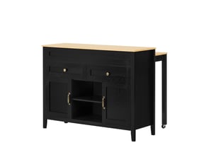 Îlot de cuisine 120 x 40-76 x 92 cm avec table coulissante, 2 tiroirs, 2 portes et rangements, noir, style contemporain