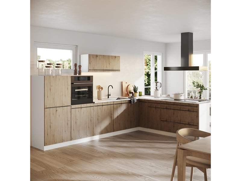 Vicco cuisine en angle, chêne artisanblanc, 327 x cm sans plan de travail - Conforama C