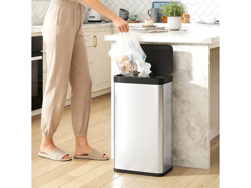  Poubelle de cuisine - poubelle à capteur de mouvement, 45 l, avec couvercle à fermeture douce, idéale pour la cuisine, argent  - Conforama C