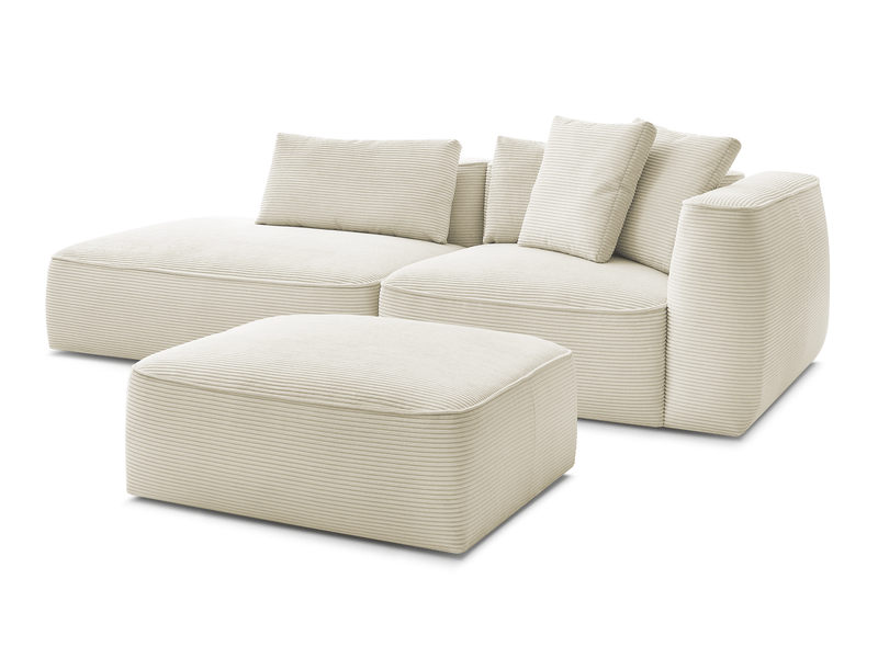  Bobochic canapé droit fixe 3 places leopold velours côtelé avec pouf beige  accoudoir droit LEOPOLD - Conforama A