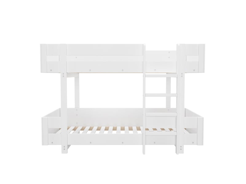  Lit superposé enfant 90x200 cm avec escalier, barrières renforcées, design épuré, sans matelas, blanc  - Conforama A