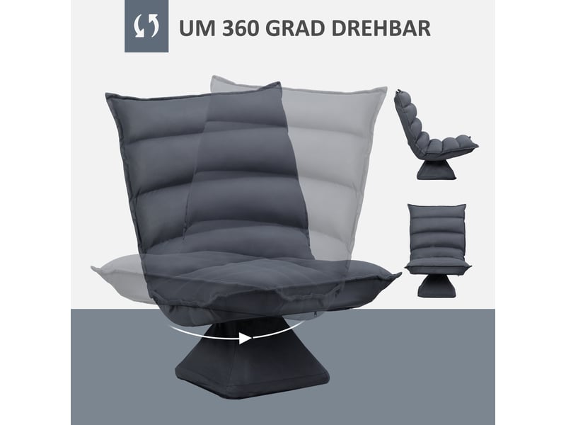Fauteuil de sol inclinable gris foncé, pivotant à 360 degrés, dossier 5 positions, rembourré pour salon et coin lecture - Conforama E