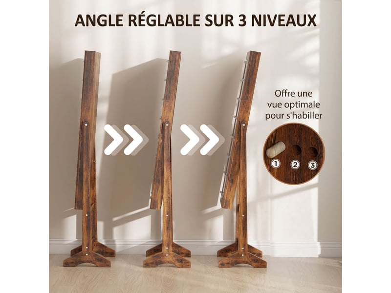  Armoire à bijoux armoire de rangement sur pieds boîte à bijoux avec miroir multi-rangements éclairage led brun rustique  - Conforama R