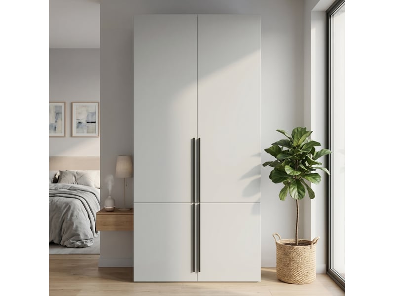  Armoire avec penderie, porte-pantalons coulissant et 4 niches de rangement pour chambre grise 90 × 50 × 200 cm  - Conforama E