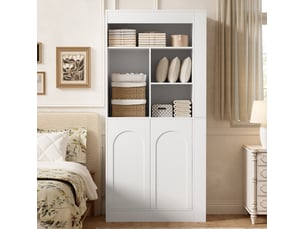 Meuble de rangement avec 2 portes, étagères ouvertes et tablettes réglables pour salon blanc 85 × 35 × 180 cm