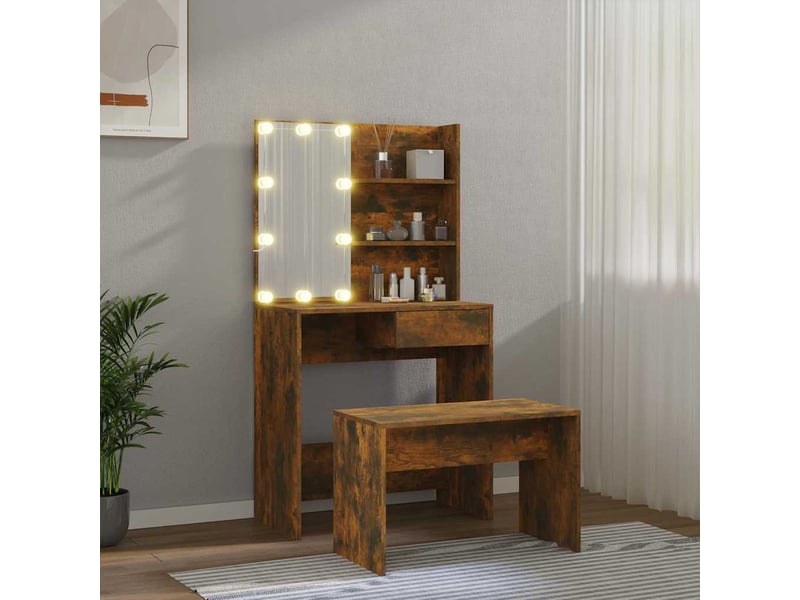 Ensemble de coiffeuse avec led chêne fumé bois d'ingénierie shl74506 - Conforama C