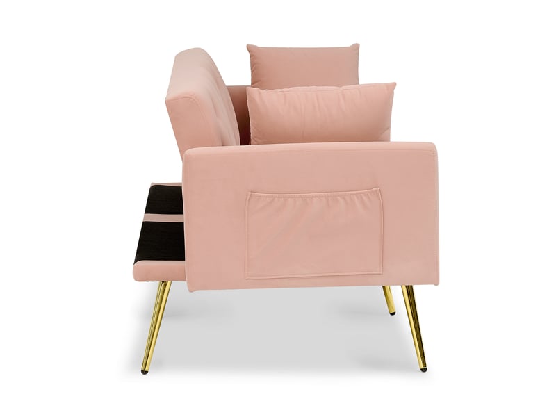  Canapé 2 places, canapé de salon, en velours, rose, dossier réglable 3 positions, 2 coussins inclus, design moderne, pieds en métal  - Conforama B