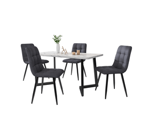 Chaise de salle à manger lot de 4 avec assise rembourrée et dossier ergonomique en lin gris, 44 × 41 × 86 cm