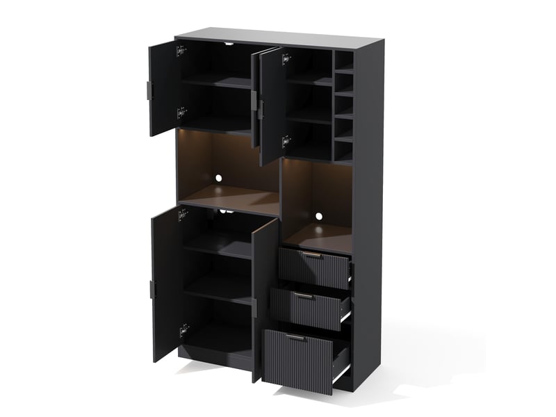  Buffet de salle à manger 180x105x40 cm avec led, 3 tiroirs, porte-bouteilles et étagères réglables  - Conforama D