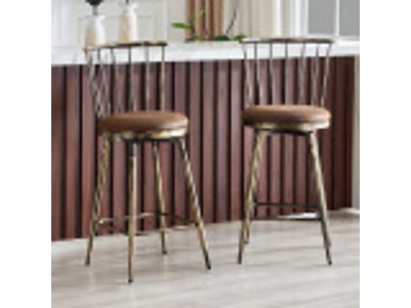  Tabouret de bar 39x39x96cm -idéal pour les îlots de cuisine, les bars et les restaurants- dossier à barreaux et assise rembourrée -métal- marron  - Conforama B