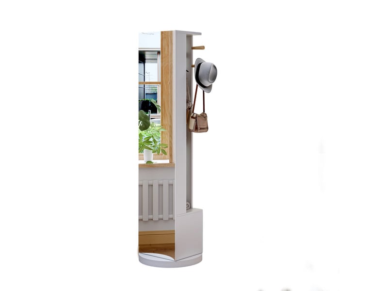  Miroir pleine longueur sur pied pivotant 360° avec portemanteau et tiroirs de rangement, blanc  - Conforama A