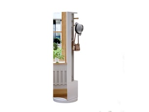 Miroir pleine longueur sur pied pivotant 360° avec portemanteau et tiroirs de rangement, blanc