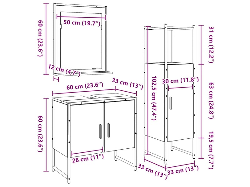  Ensemble de mobilier de salle de bain 3 pc marron cf64395  - Conforama E