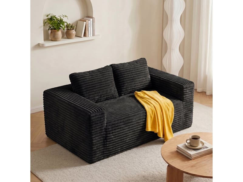  Canapé compact 2 places 160x88x58 cm, canapé de sol en mousse à assise profonde, pour appartement chambre bureau, velours côtelé, noir Sol Morn - Conforama B