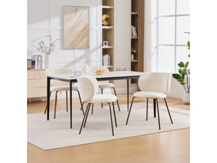 Chaises de salle à manger chenille contemporaines, dossier courbé enveloppant, assise moelleuse, piétement métal bronze, crème, lot de 1, de1897cr