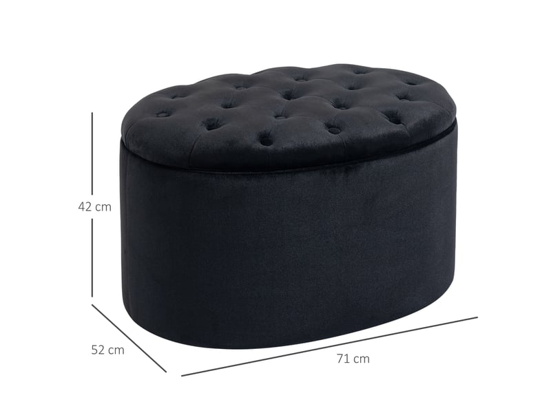  Banquette de rangement 71x52x42 cm ovale avec couvercle amovible polyester noir  - Conforama D