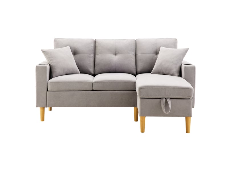 Canapé d'angle modenvie 3 places avec méridienne réversible rangement et porte-gobelets gris clair 175 x 129 x 90 cm - Conforama A