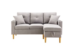 Canapé d'angle réversible fixe MODENVIE 3 places Polyester gris avec coffre de rangement