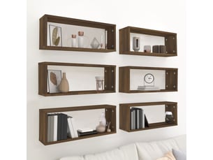 Lot de 6 étagères murales cube, étagères suspendues chêne marron bois d'ingénierie cf43249