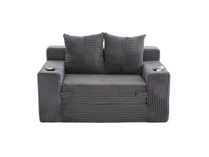 Canapé droit 2 places en velours côtelé gris avec poches latérales, 151 cm Fay Lum - Conforama A