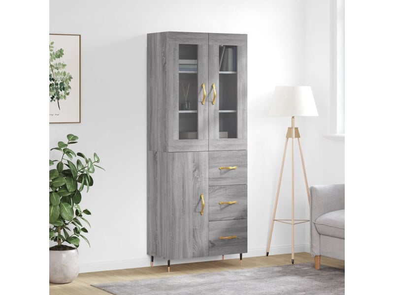  Buffet haut - bahut - meuble de rangement sonoma gris 69,5x34x180 cm bois d'ingénierie  - Conforama B