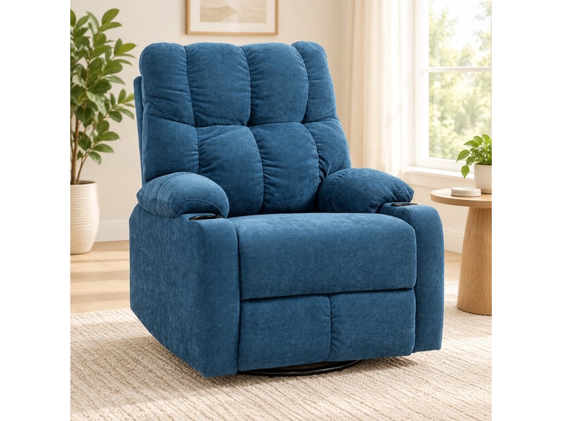  Fauteuil relax tv inclinable,88x96x108 cm,avec repose-pieds,polyester,bleu foncé  - Conforama B