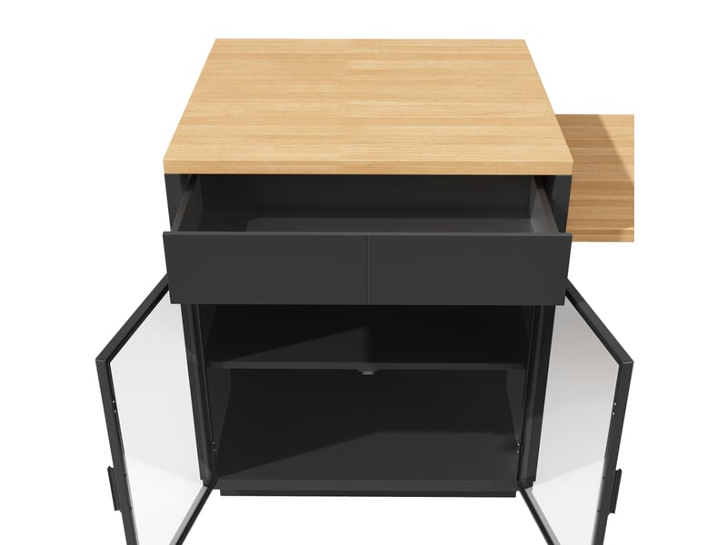 Îlot de cuisine extensible 122-194.5x70x94 cm, 2 tiroirs, led, mdf noir - Conforama E