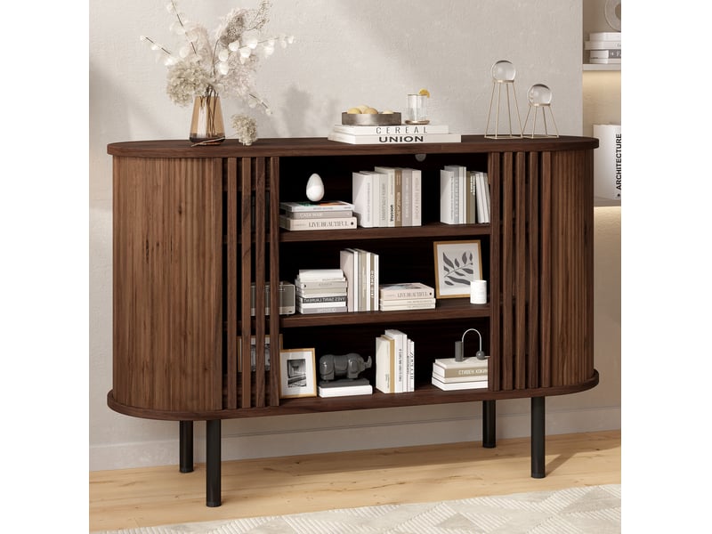 Buffet et enfilade avec 3 niches ouvertes et 4 pieds réglables, pour salon, salle à manger, mdf, noyer, 120 × 40 × 80 cm - Conforama B