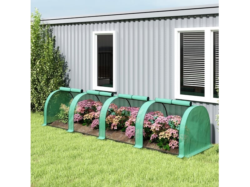  Serre tunnel de jardin 395 x 100 x 80 cm – verte – 4 fenêtres zippées, cadre en acier et film pe  - Conforama B